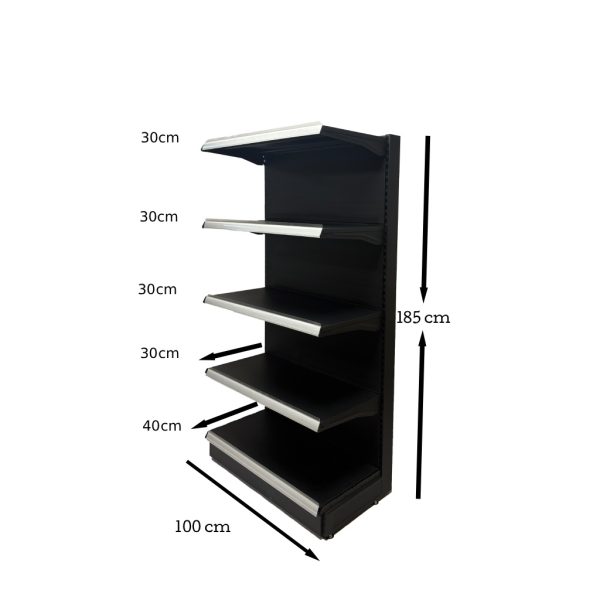قفسه فروشگاهی یکطرفه 5 طبقه (30*4+40*1) ارتفاع 185 سانتیمتر